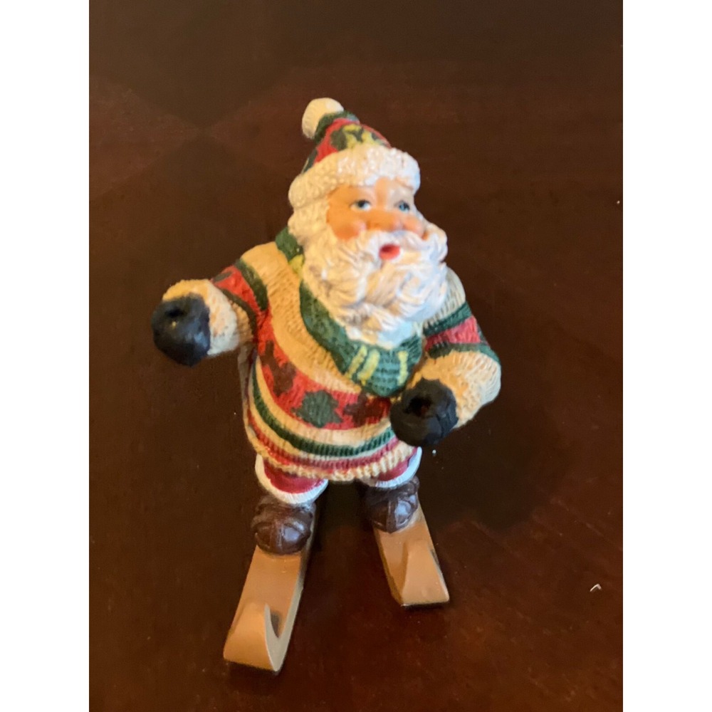 Santa Claus Christmas Ski Figurine Hand-Painted Multicolor Holiday Decoration